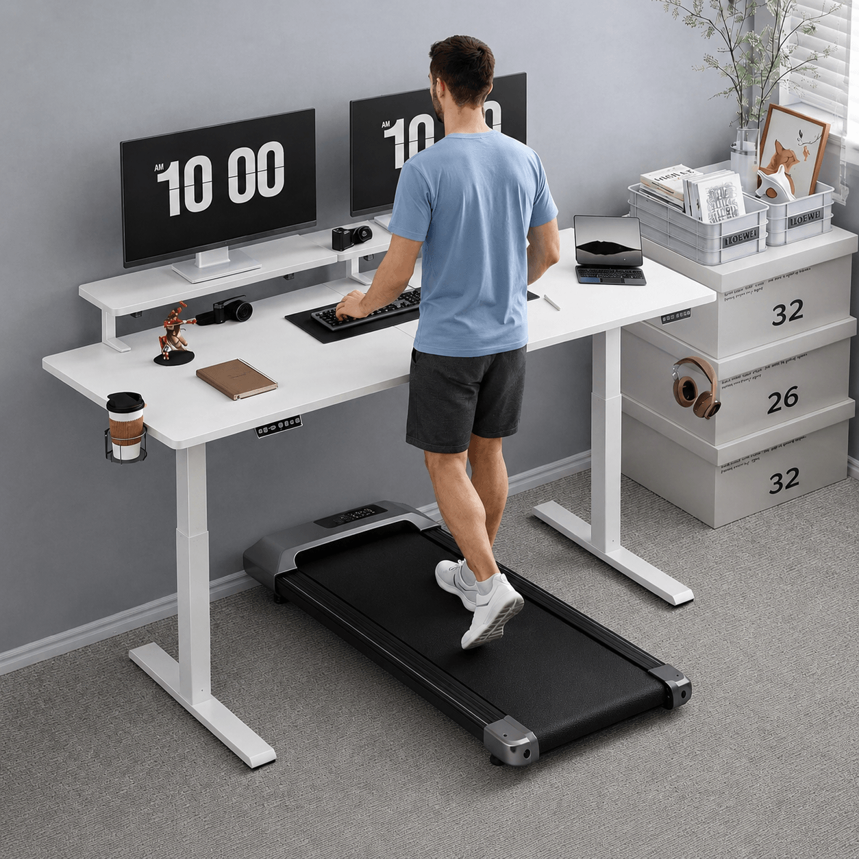 Monitor Shelf Stand Up Desk with Under Desk Treadmill Included