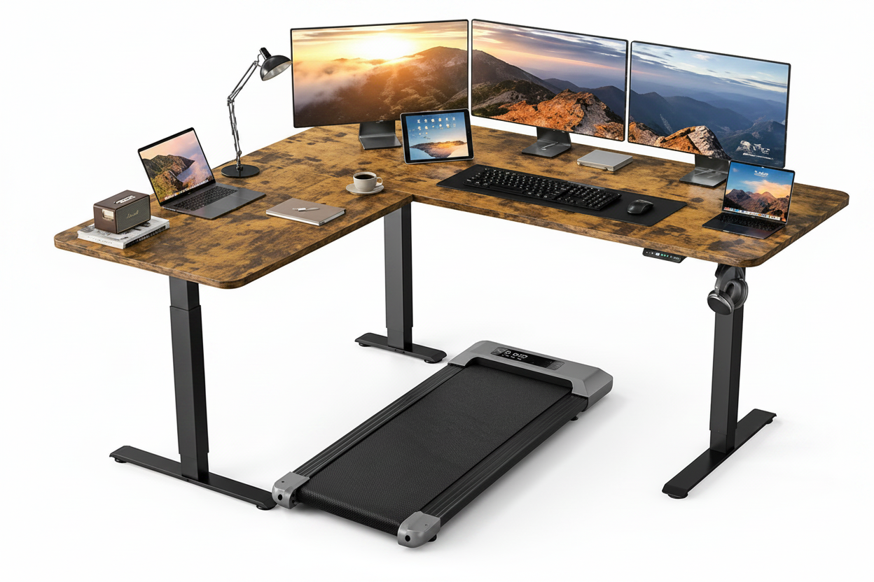 Deskmill L Shaped Electric Adjustable Height Desk Treadmill