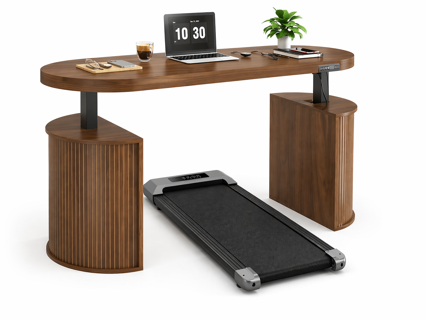 Mid Modern Wood Electric Standing Desk with Treadmill Walking Pad Included
