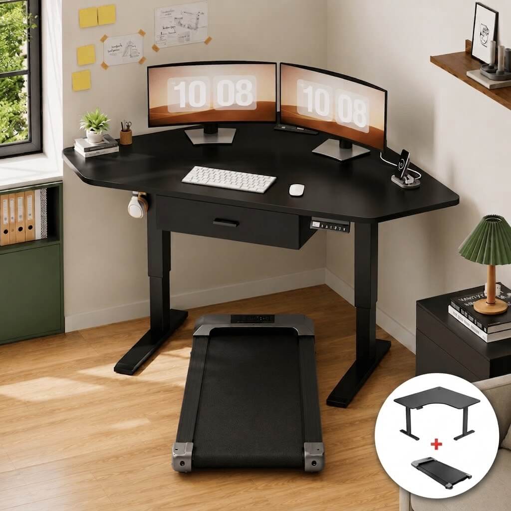 Treadmill Desk Combo - Corner Electric Standing Desk + Under Desk Treadmill Included