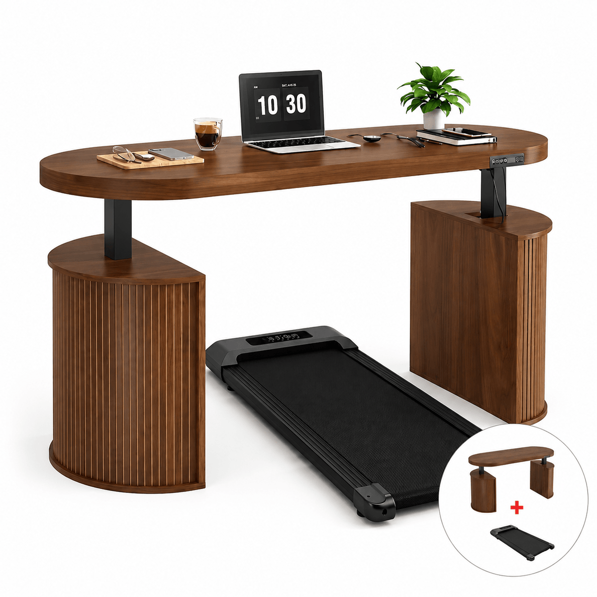 Treadmill Desk Combo - Wooden Electric Standing Desk + Under Desk Treadmill Included