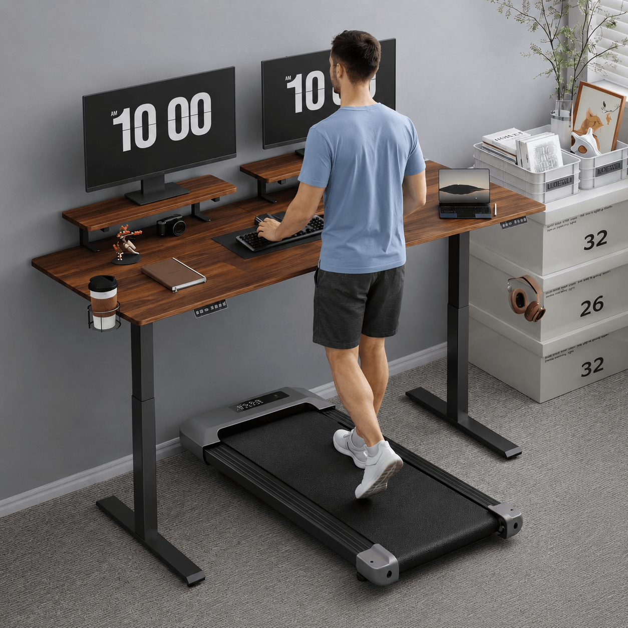 Monitor Shelf Stand Up Desk with Under Desk Treadmill Included