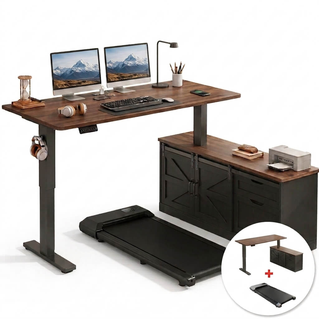 Treadmill Desk Combo - Executive Electric Standing Desk + Under Desk Treadmill Included