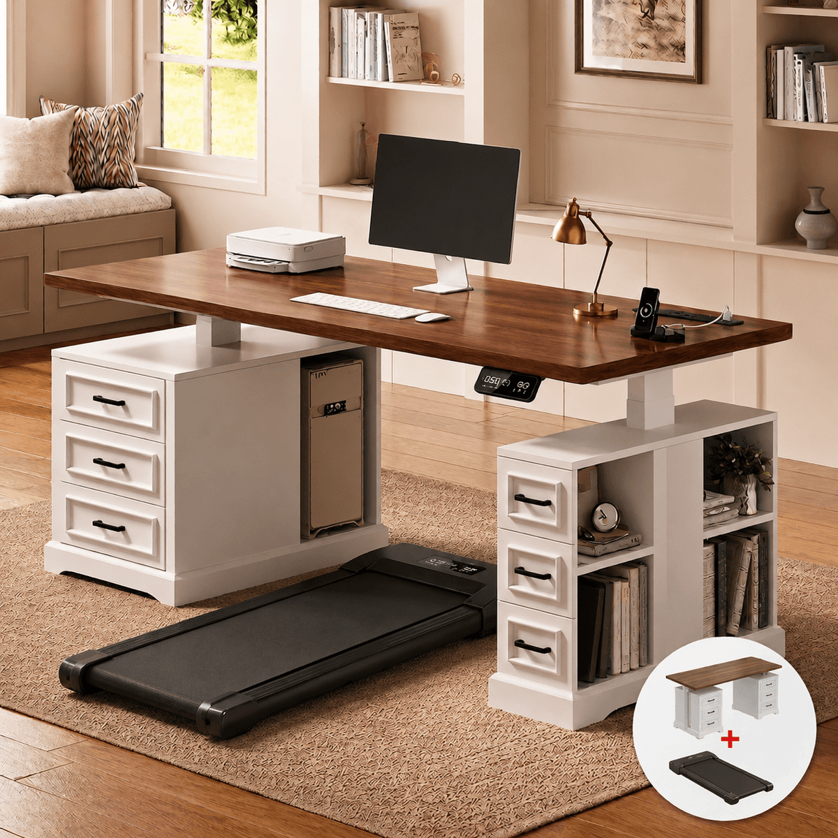 Treadmill Desk Combo - Modern 63" Electric Standing Desk + Under Desk Treadmill Included