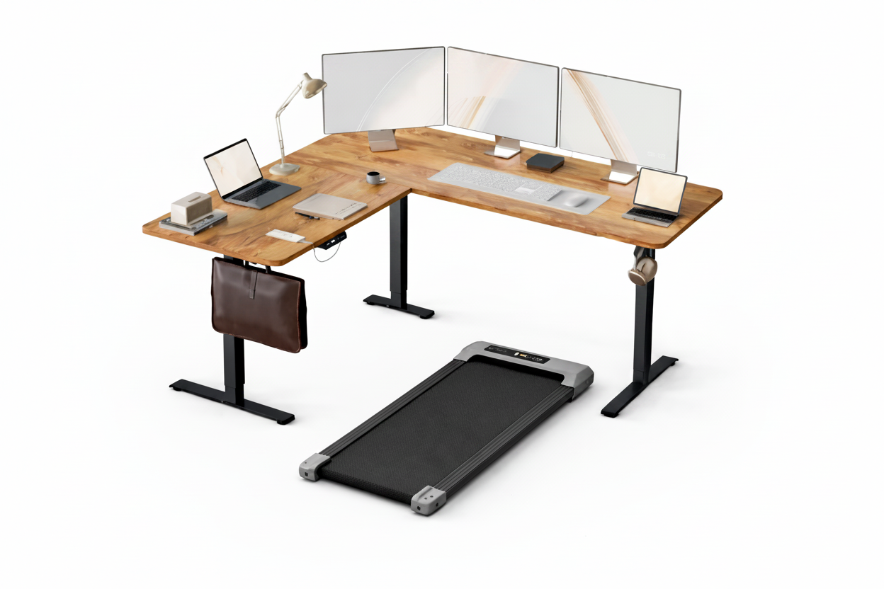 Deskmill L Shaped Electric Adjustable Height Desk Treadmill