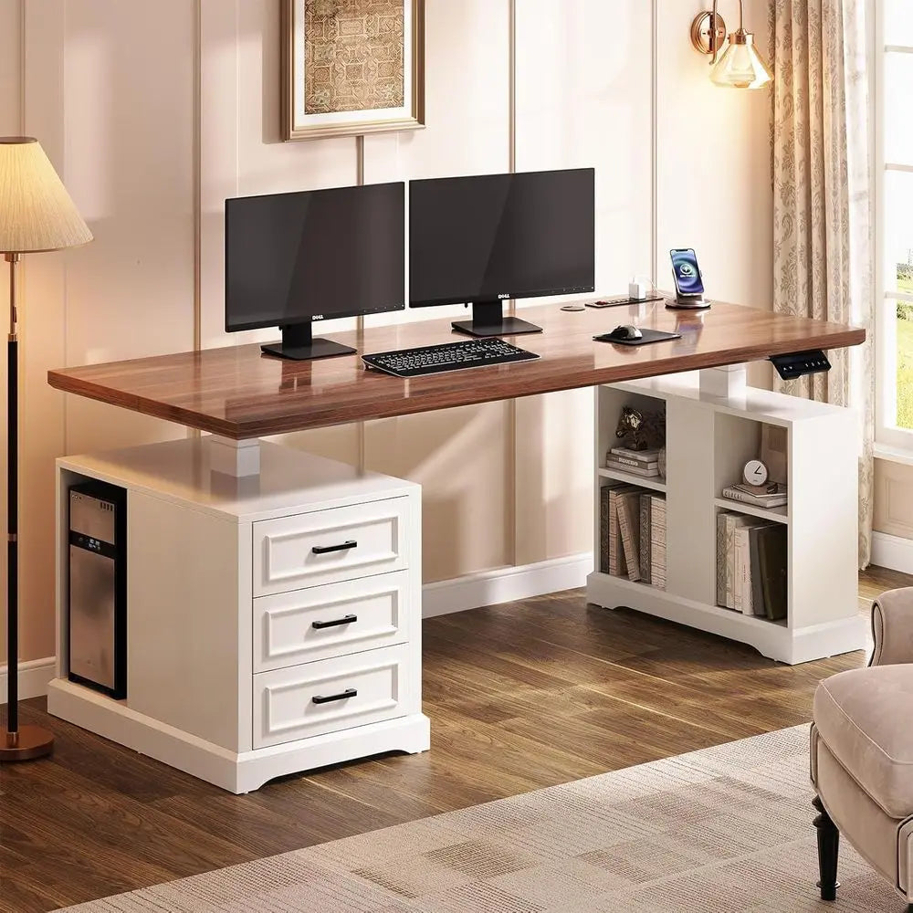 White Wood Modern Standing Desk with Walking Pad Treadmill Bundle