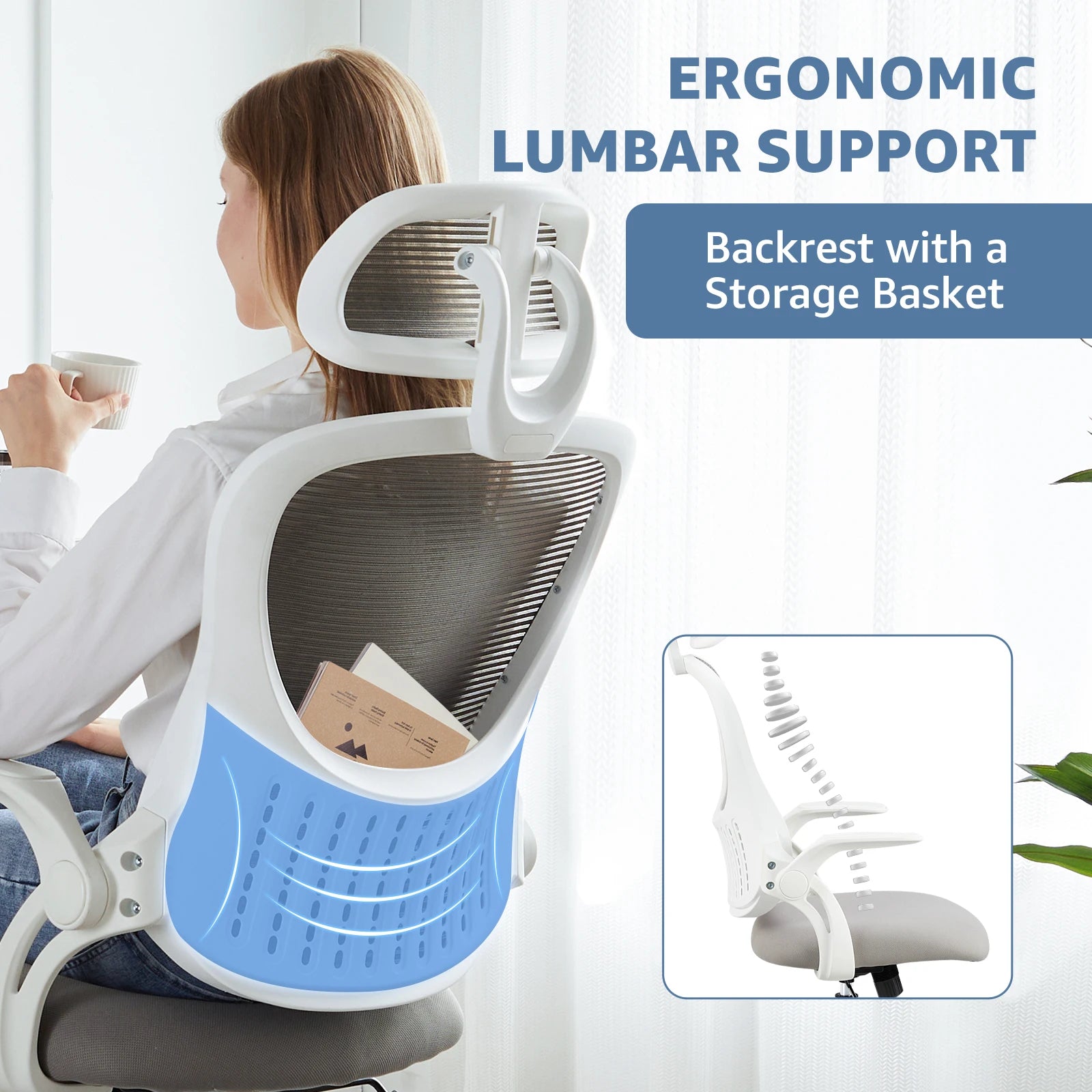 Mesh Office Desk Chair Flip-up Arms