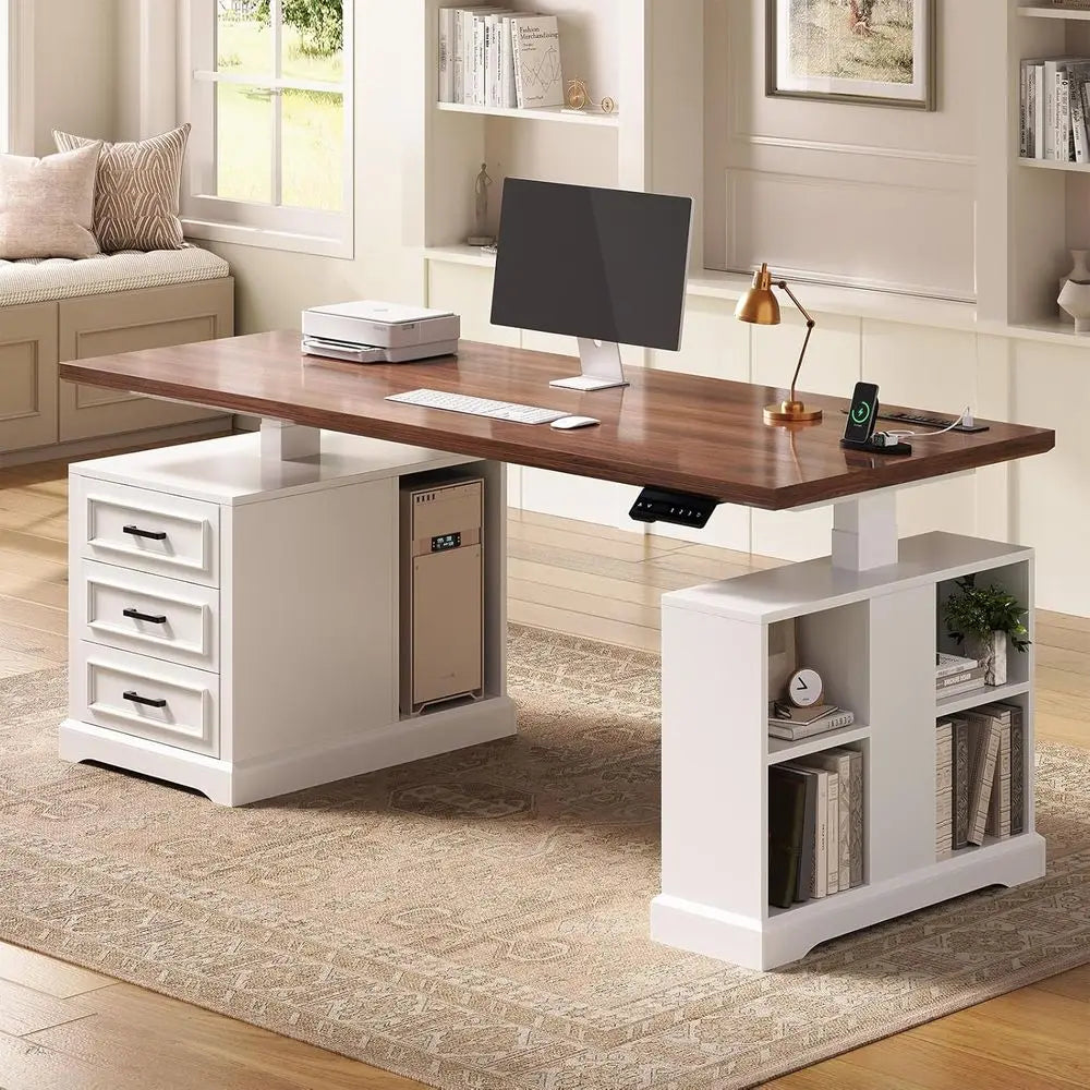 White Wood Modern Standing Desk with Walking Pad Treadmill Bundle