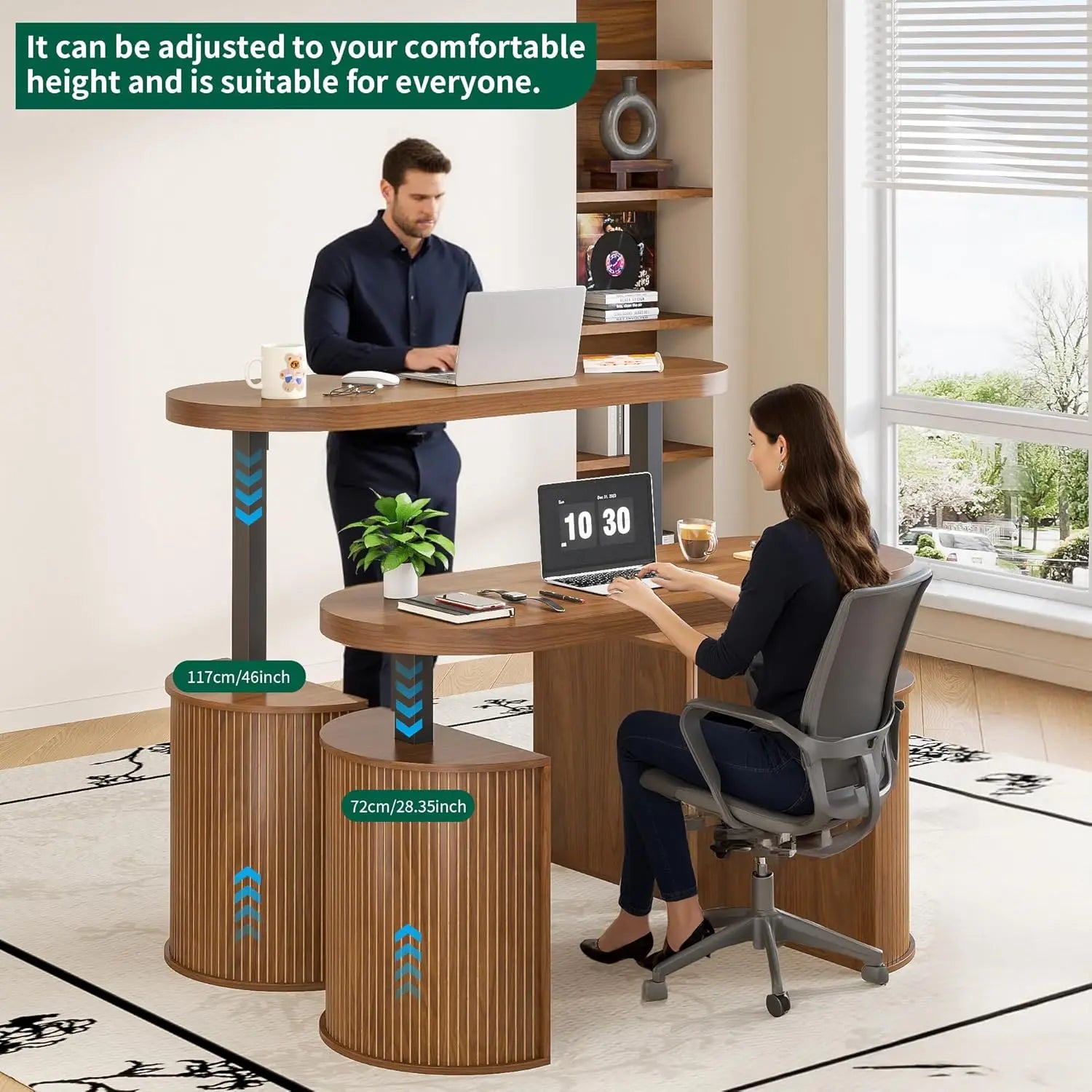 Mid Modern Wood Electric Standing Desk with Treadmill Walking Pad Included