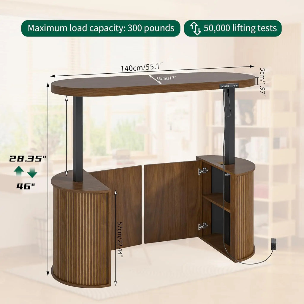 Mid Modern Wood Electric Standing Desk with Treadmill Walking Pad Included