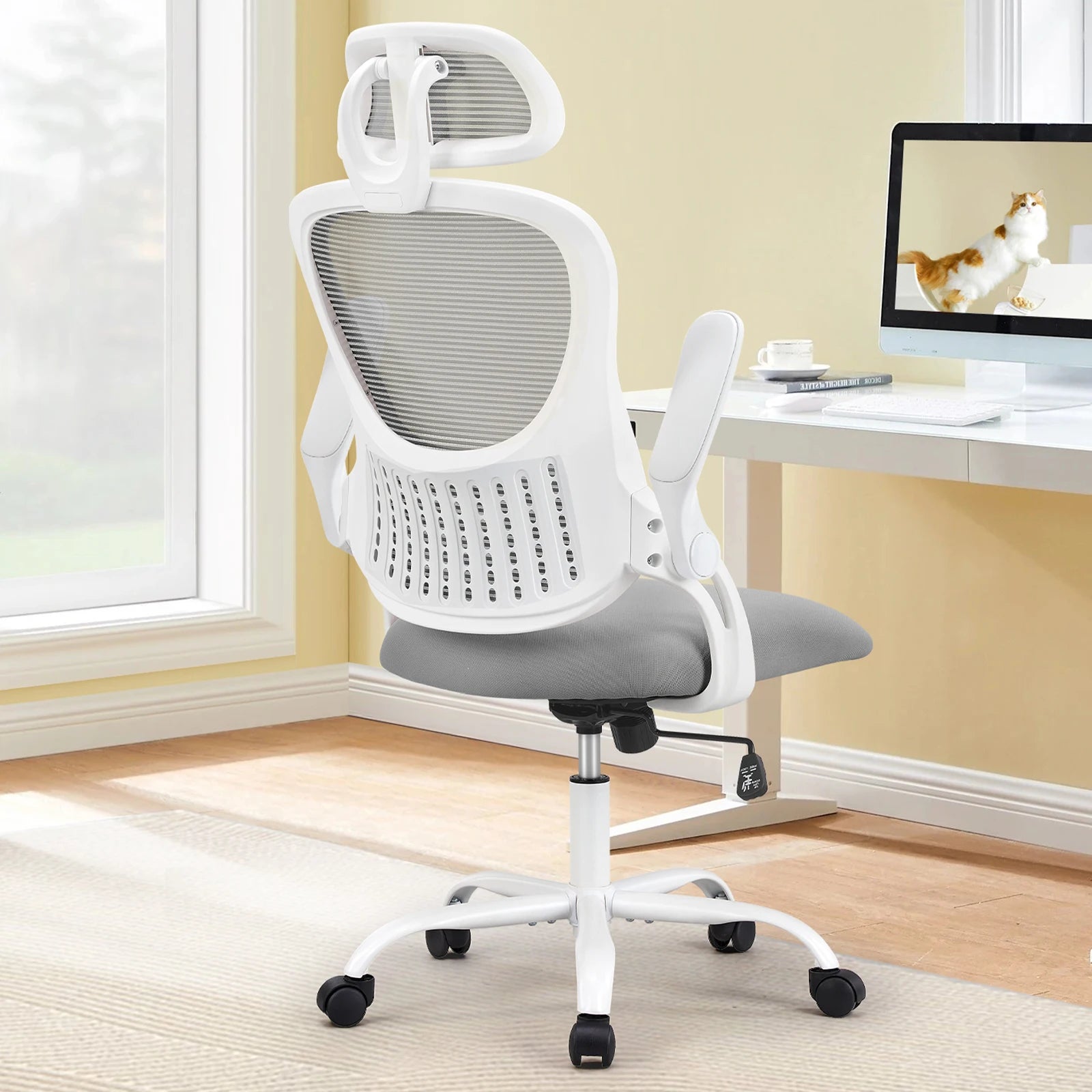 Mesh Office Desk Chair Flip-up Arms