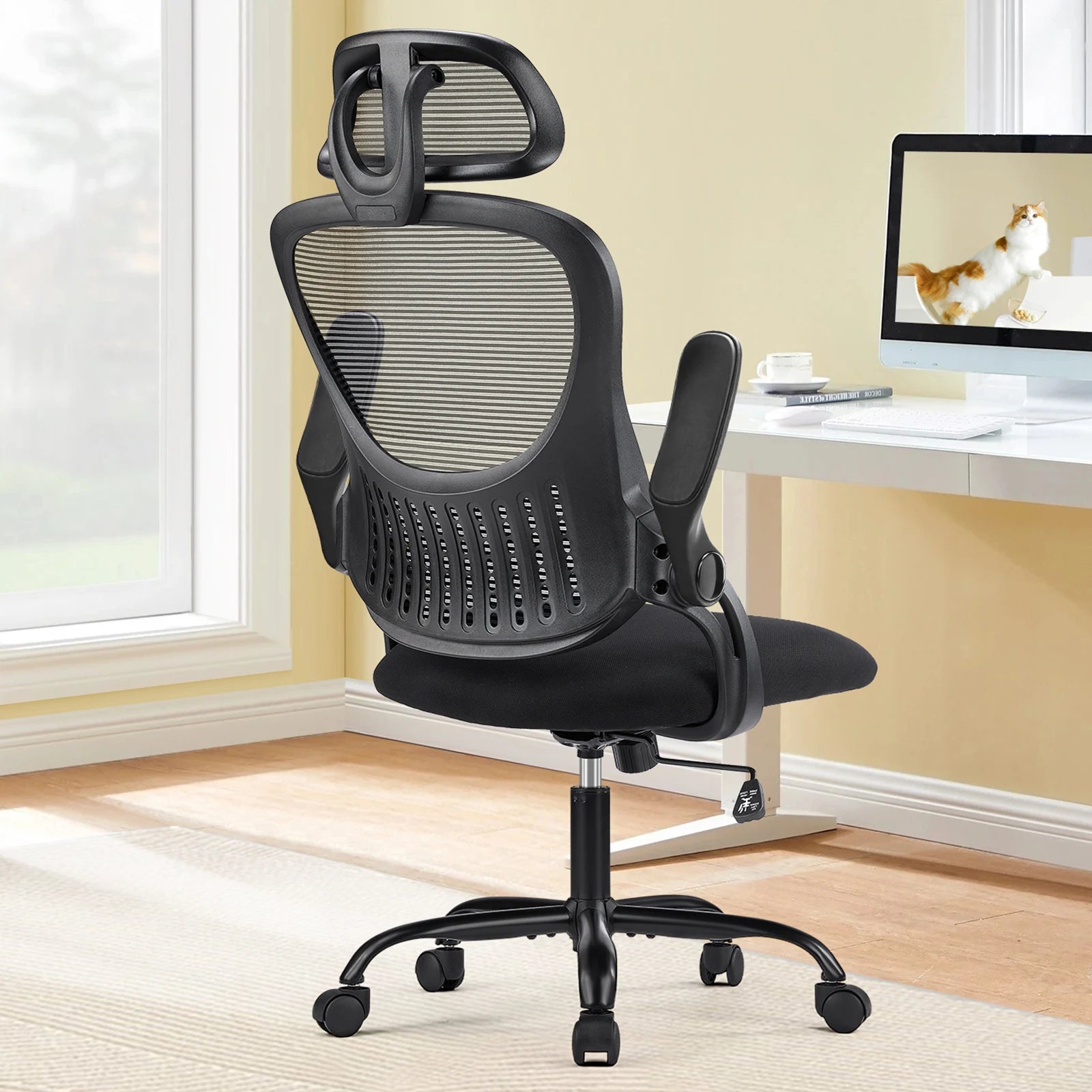 Mesh Office Desk Chair Flip-up Arms