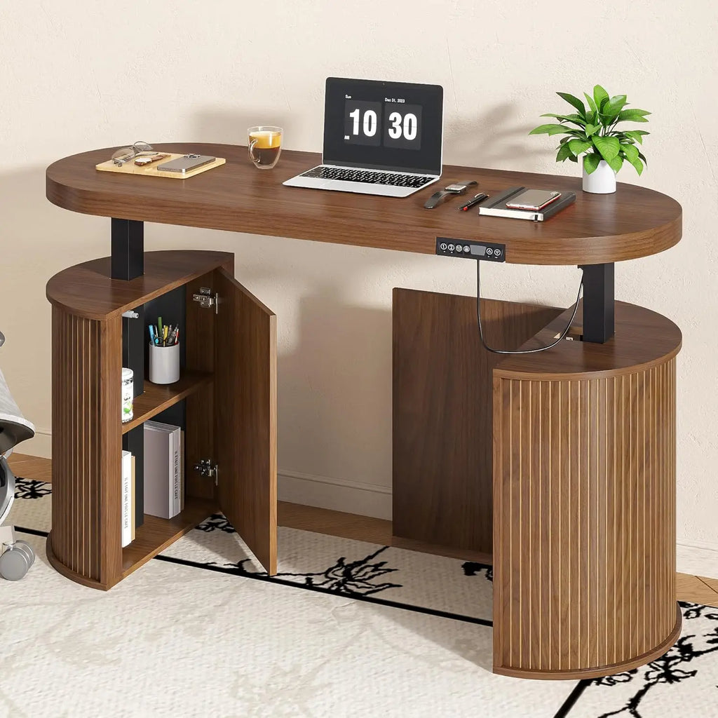 Mid Modern Wood Electric Standing Desk with Treadmill Walking Pad Included