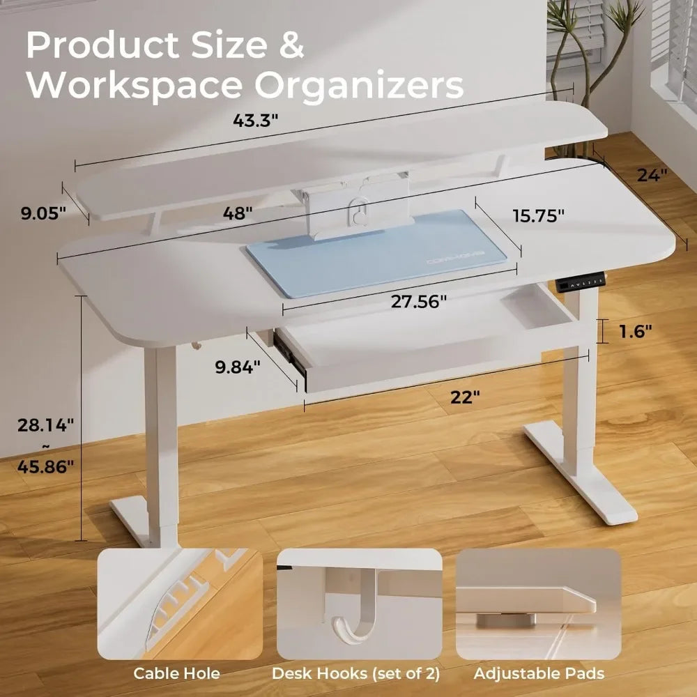Shelf & Drawer 48" Electric Standing Desk + Under Desk Treadmill Included